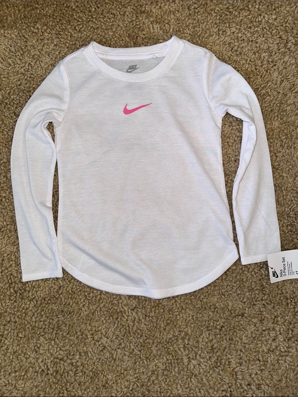 NWT Nike Long Sleeve Pink Swoosh White Shirt (4T)